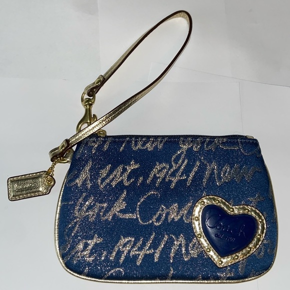 Coach Handbags - Coach New York Blue and Gold Wristlet Wallet
